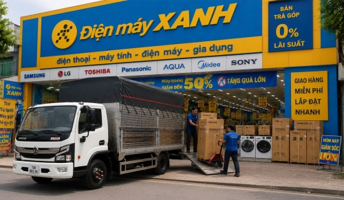 Xe tải Nissan Đồng Vàng NS350L chở hàng điện máy - điện lạnh