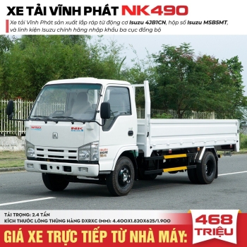 Xe Tải Vĩnh Phát NK490 Tải 2.4 Tấn, Thùng Dài 4.4m