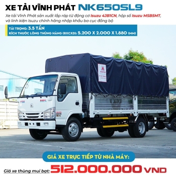 Xe Tải Vĩnh Phát NK650 Tải 3.5 Tấn Thùng Dài 5.2m